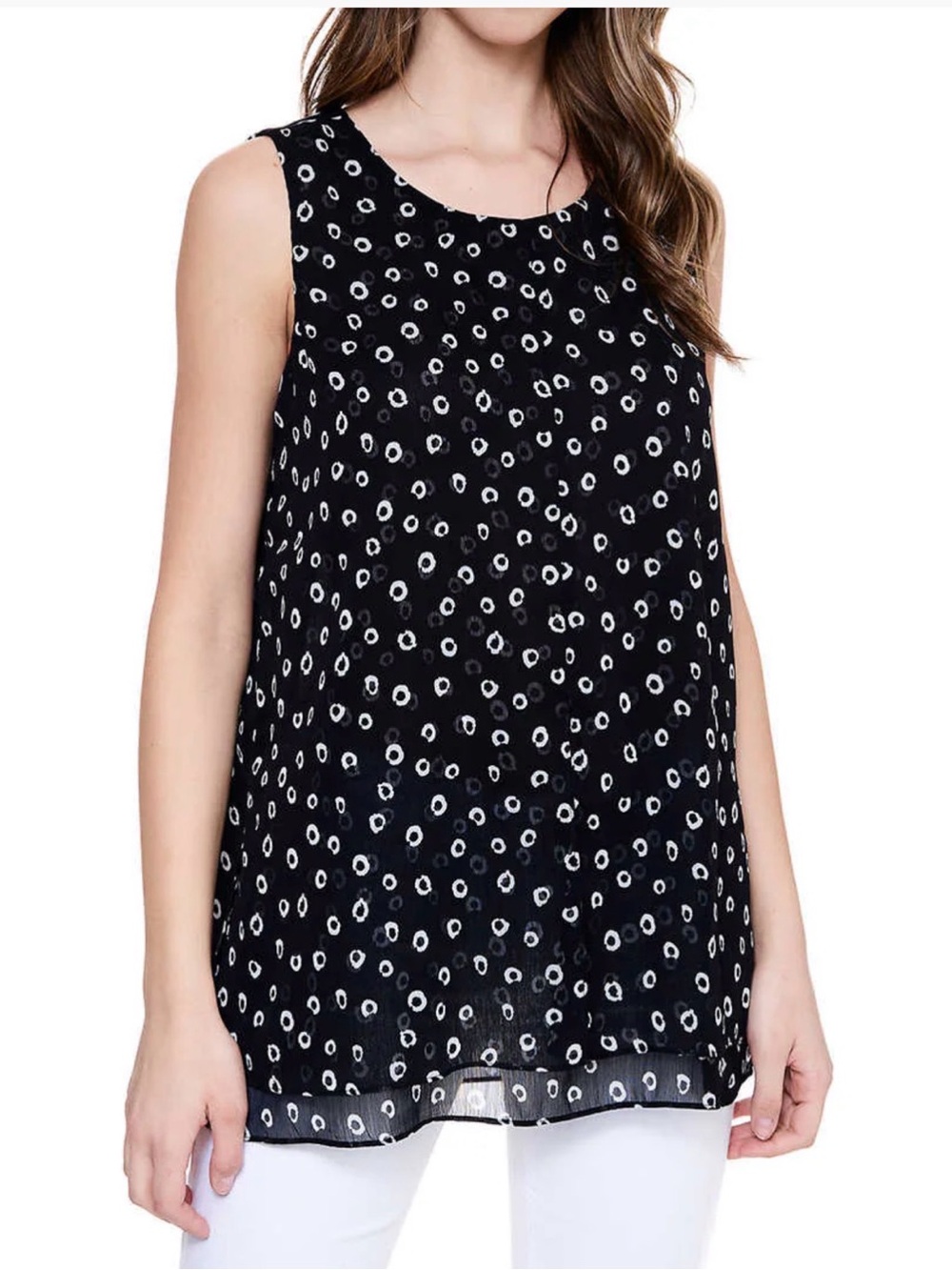 Cristina B Layered Sleeveless Top - black and white - semi sheer - sz L